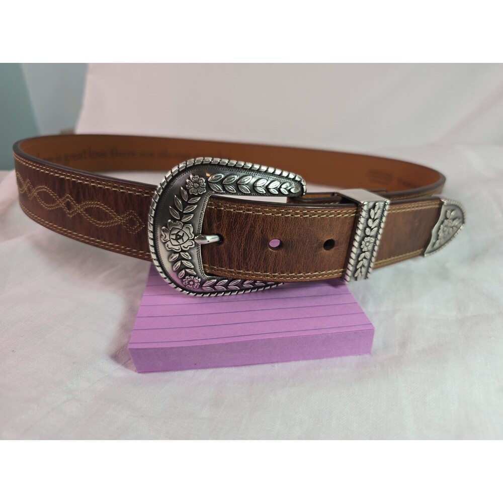 Ariat 34/85~2006 Leather Belt "Fat Baby" Roses Leaves Western Width 1 1/2" ~Med.